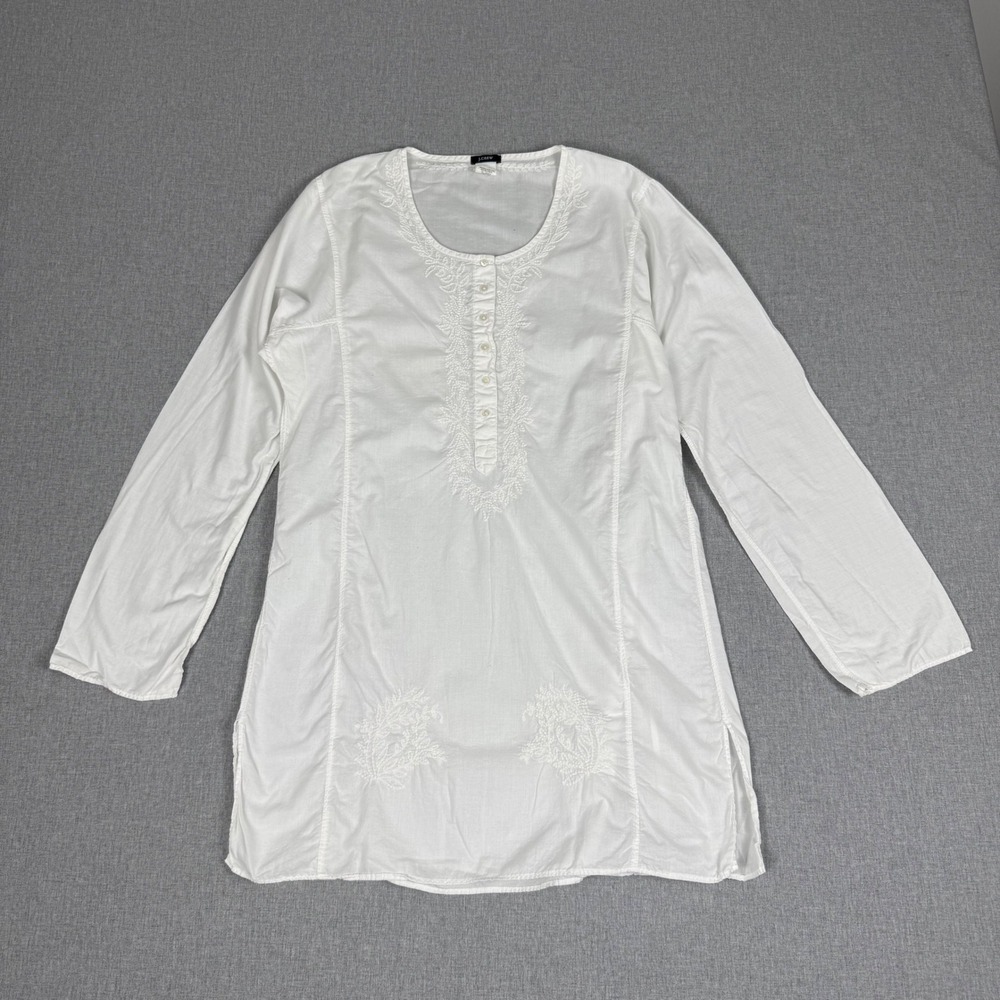 J.Crew White Embroidered Cotton Tunic Top Medium Boho Beach 67755